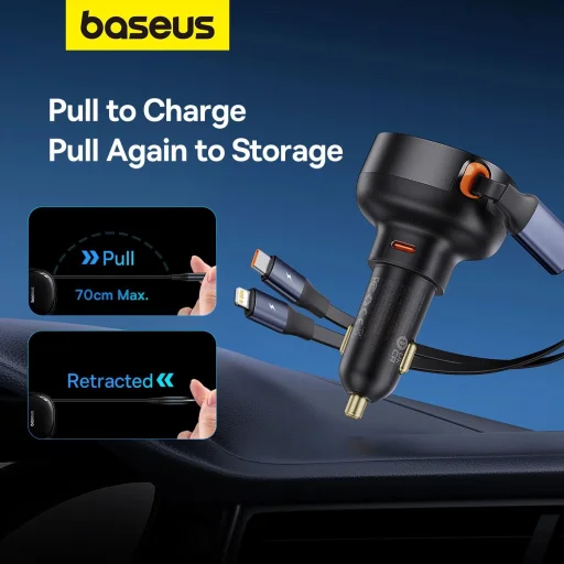 Baseus Enjoyment USB-C autós töltő USB-C / Lightning 60W kábellel - fekete - 14