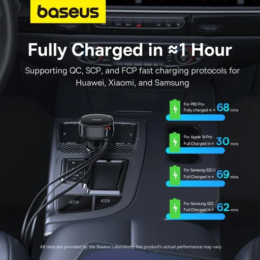 Baseus Enjoyment USB-C autós töltő USB-C / Lightning 60W kábellel - fekete - 17