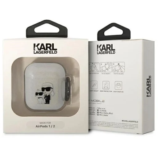 Karl Lagerfeld KLA2HNKCTGT Airpods 1/2 tok átlátszó Gliter Karl&Choupette - 3