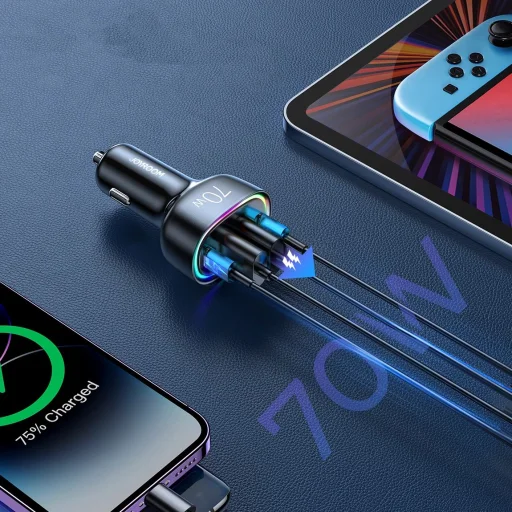 Joyroom 70W autós töltő 4 porttal: 2 x USB C, 2 x USB fekete (JR-CL29) - 6