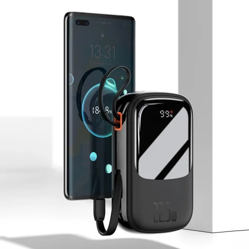 Baseus Qpow digitális kijelzős power bank gyors töltéssel 20000mAh 20W QC/PD/SCP/FCP beépített Lightning kábellel Fehér - 12