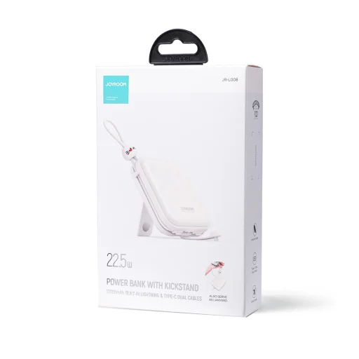 Joyroom powerbank USB C és Lightning kábelekkel valamint Cutie Series állvánnyal 10000mAh 22.5W fehér (JR-L008) - 5