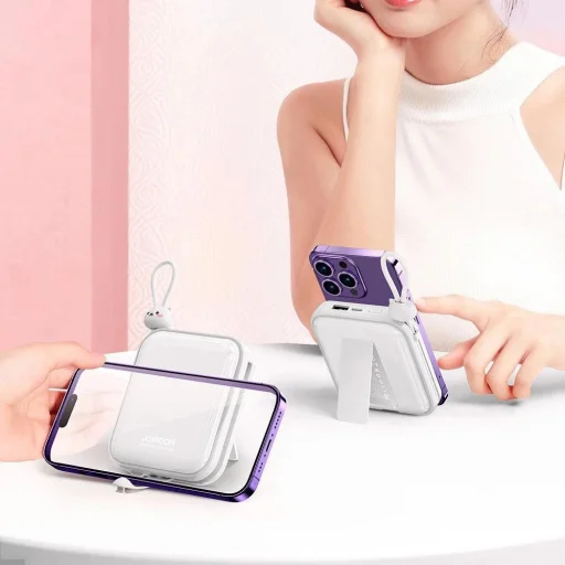 Joyroom powerbank USB C és Lightning kábelekkel valamint Cutie Series állvánnyal 10000mAh 22.5W fehér (JR-L008) - 12