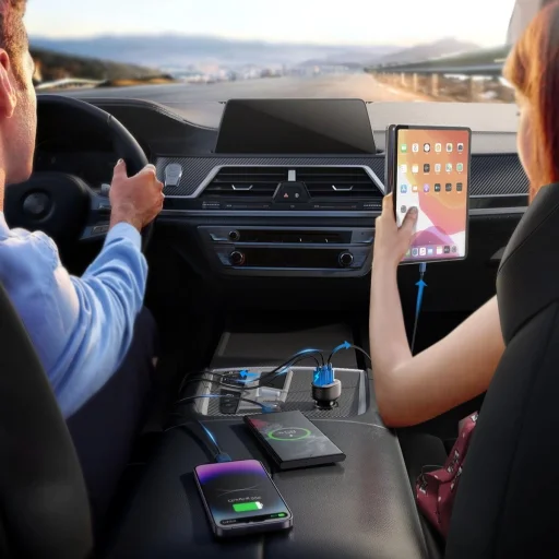 Joyroom JR-CCD04 30W 2x USB-C USB-A autós töltő kijelzővel - fekete - 10