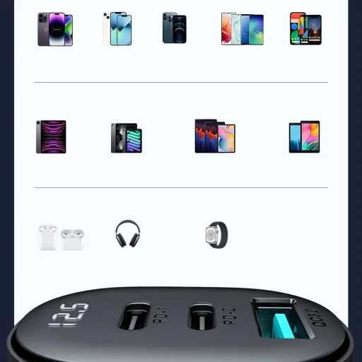 Joyroom JR-CCD04 30W 2x USB-C USB-A autós töltő kijelzővel - fekete - 14