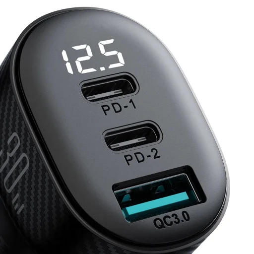 Joyroom JR-CCD04 30W 2x USB-C USB-A autós töltő kijelzővel - fekete - 3