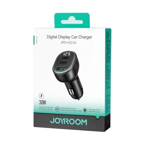 Joyroom JR-CCD04 30W 2x USB-C USB-A autós töltő kijelzővel - fekete - 5