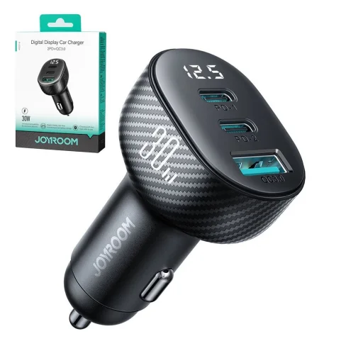 Joyroom JR-CCD04 30W 2x USB-C USB-A autós töltő kijelzővel - fekete - 6