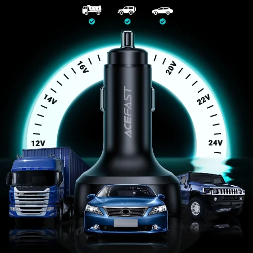 Acefast autós töltő 101W 2x USB Type C / USB, PPS, Power Delivery, Quick Charge 4.0, AFC, FCP fekete (B5) - 14