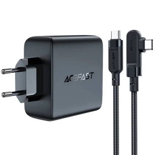 Acefast gyorstöltő GaN 3xUSB-C/1xUSB-A 100W fekete + szögletes USB-C - USB-C 100W 2m fekete - 2