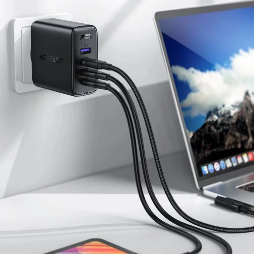 Acefast gyorstöltő GaN 3xUSB-C/1xUSB-A 100W fekete + szögletes USB-C - USB-C 100W 2m fekete - 4