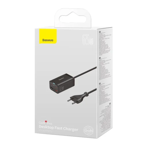 Baseus GaN3 Pro gyors töltő GaN 2 x USB Type C / 2 x USB 65W PD, QC4.0+, AFC, PPS + kábel USB Type C - USB Type C 1m fekete (CCGP040101) - 9