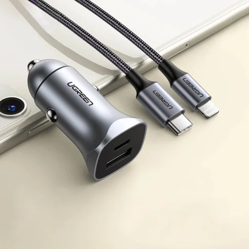 Ugreen gyors autós töltő USB-A / USB-C 30W PD PPS szürke (CD130) - 2