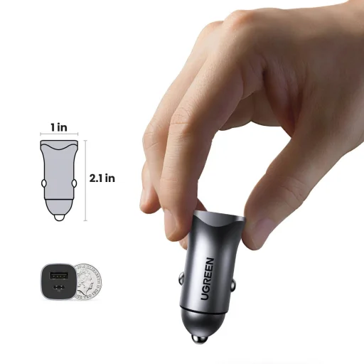 Ugreen gyors autós töltő USB-A / USB-C 30W PD PPS szürke (CD130) - 13