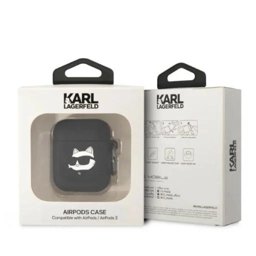 Karl Lagerfeld KLA2RUNCHK AirPods 1/2 tok fekete/fekete Szilikon Choupette Fej 3D - 3