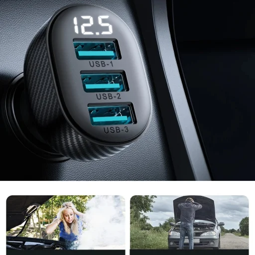 Joyroom JR-CCD03 3.4A autós töltő 3x USB-A kijelzővel - fekete - 12