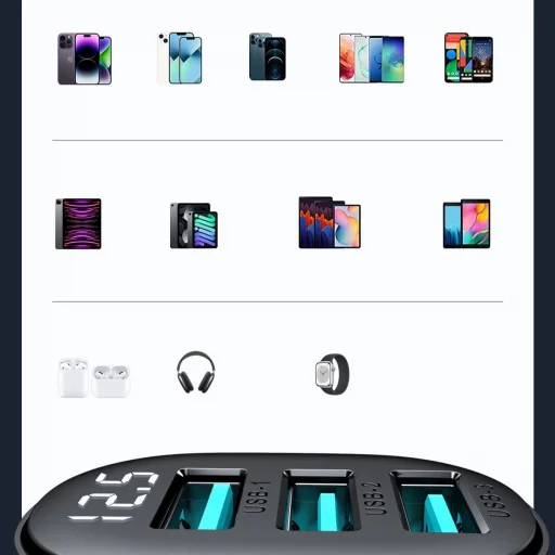 Joyroom JR-CCD03 3.4A autós töltő 3x USB-A kijelzővel - fekete - 15