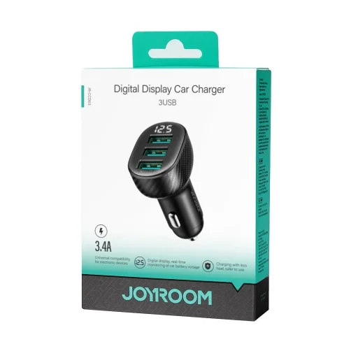 Joyroom JR-CCD03 3.4A autós töltő 3x USB-A kijelzővel - fekete - 5