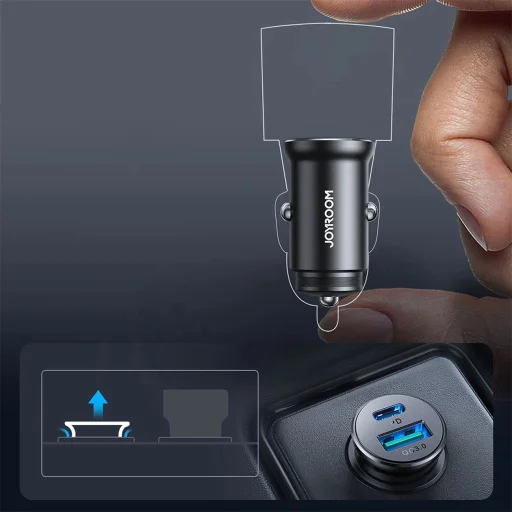 Joyroom JR-CCN05 30W USB-A USB-C mini autós töltő - fekete - 6