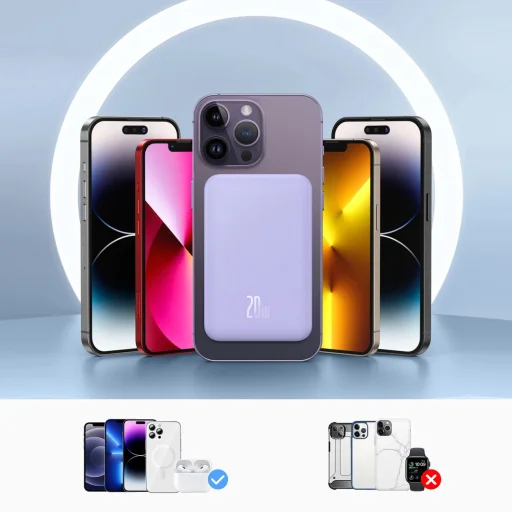 Baseus mini power bank 5000mAh 20W + USB-C kábel (20V/3A) - lila - 13