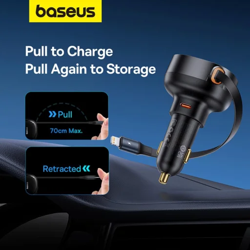 Baseus Enjoyment Pro USB-C (female) / USB-C (male) 60W autós töltő - fekete - 6
