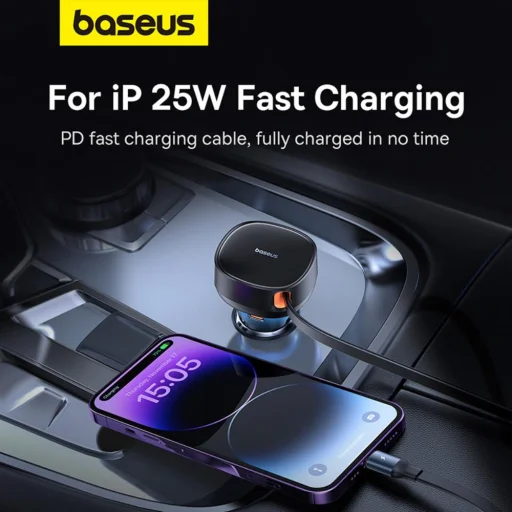 Baseus Enjoyment Pro USB-C (female) / USB-C (male) 60W autós töltő - fekete - 7