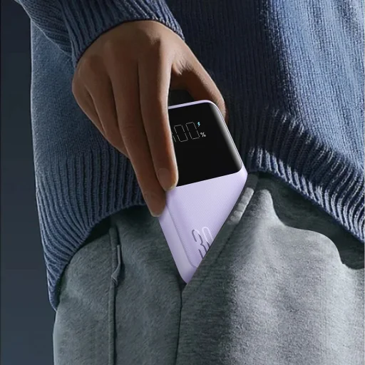 Joyroom JR-PBC06 mini powerbank beépített USB-C / Lightning kábelekkel 30W 10000mAh - lila - 11