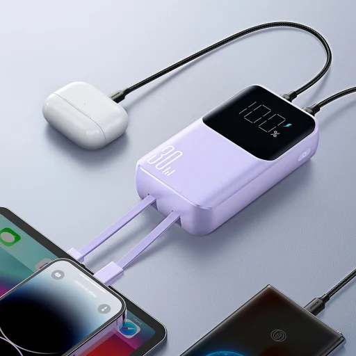 Joyroom JR-PBC06 mini powerbank beépített USB-C / Lightning kábelekkel 30W 10000mAh - lila - 14