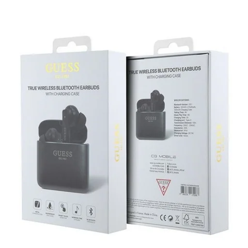 Guess Bluetooth fejhallgató GUTWSSU20ALEGK TWS + dokkolóállomás fekete/fekete Nyomtatott Logóval - 5