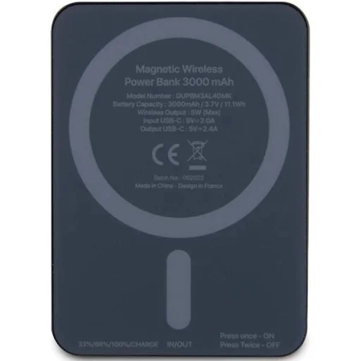 Guess MagSafe Metal Script Logo induction powerbank 5W 3000mAh - fekete - 3