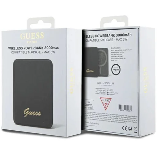 Guess MagSafe Metal Script Logo induction powerbank 5W 3000mAh - fekete - 5