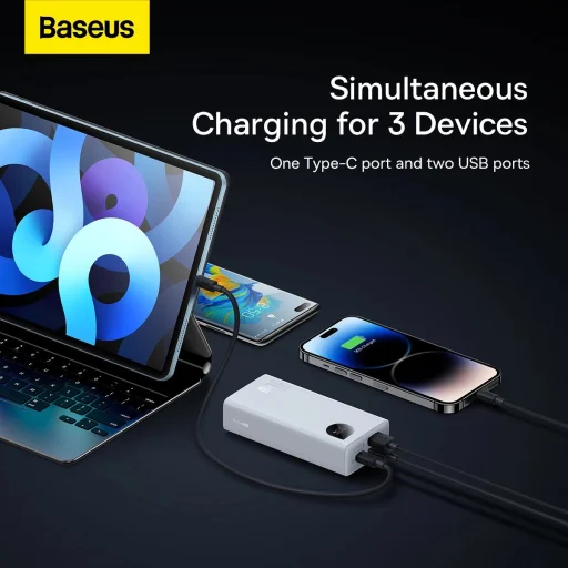 Baseus Adaman2 powerbank digitális kijelzővel 2x USB-A / 1x USB-C 10000mAh 30W - fehér - 12