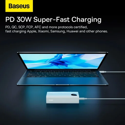 Baseus Adaman2 powerbank digitális kijelzővel 2x USB-A / 1x USB-C 10000mAh 30W - fehér - 11