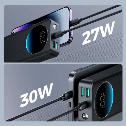 Joyroom JR-PBF03 30W 30000mAh powerbank + USB-A - USB-C kábel 0.25m - fekete - 9