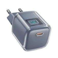 Acefast A53 PD 30W GaN USB-C hálózati töltő kijelzővel - szürke