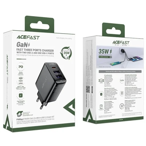 Acefast A57 PD 35W GaN töltő 2 x USB-A + USB-C 3 porttal - fekete - 7
