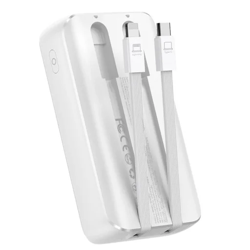 Joyroom JR-PBC07 20000mAh 30W mini powerbank beépített USB-C és Lightning kábelekkel - fehér - 4