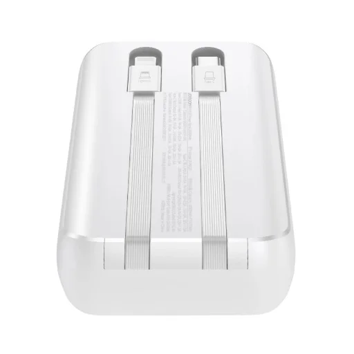 Joyroom JR-PBC07 20000mAh 30W mini powerbank beépített USB-C és Lightning kábelekkel - fehér - 6