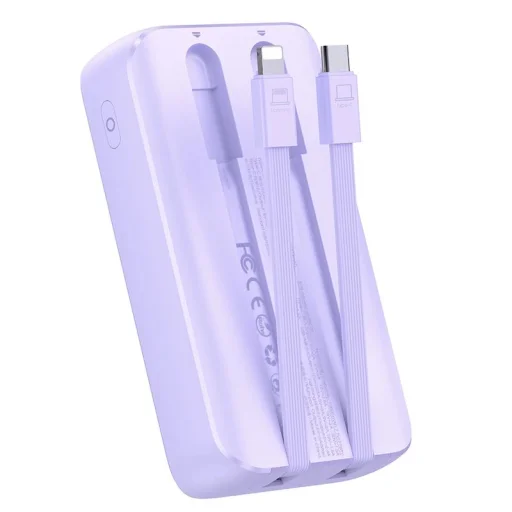 Joyroom JR-PBC07 20000mAh 30W mini power bank USB-C és Lightning kábelekkel - lila - 4
