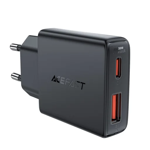 Acefast A69 PD 30W GaN USB-A USB-C fali töltő - fekete - 4