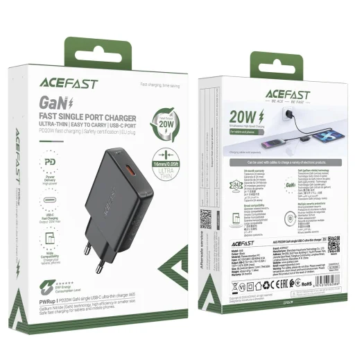 Acefast A65 PD 20W GaN USB-C hálózati töltő - fekete - 7