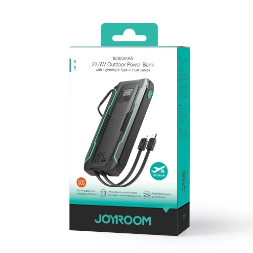 Joyroom JR-L017 22.5W 10000mAh Powerbank beépített USB-C / Lightning kábelekkel - fekete - 8