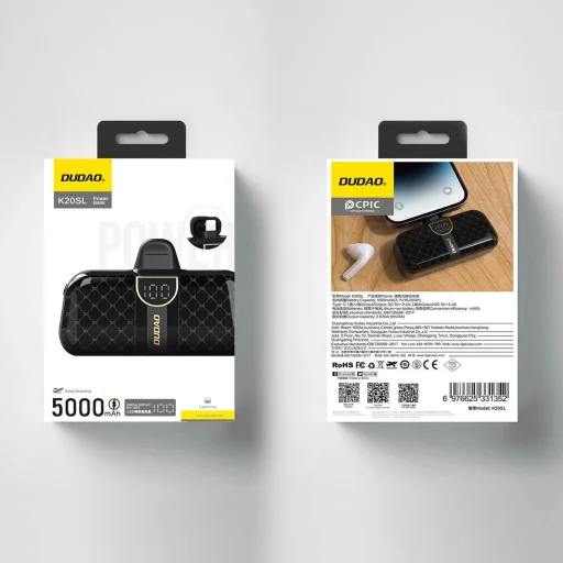 Dudao K20SL 5000mAh mini power bank Lightning / USB-C csatlakozókkal - fekete - 5