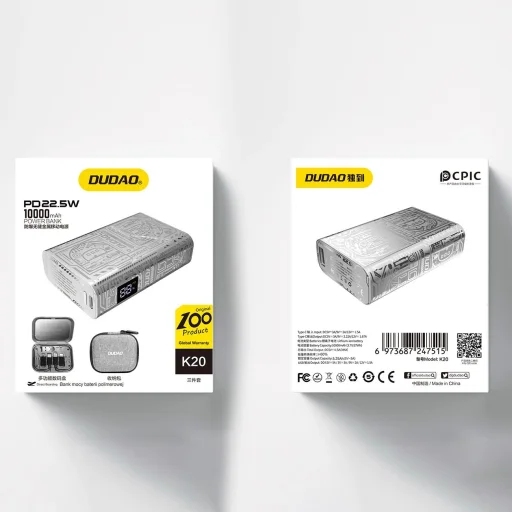 Dudao K20 USB-A / USB-C Powerbank 10000mAh 22.5W - ezüst - 5