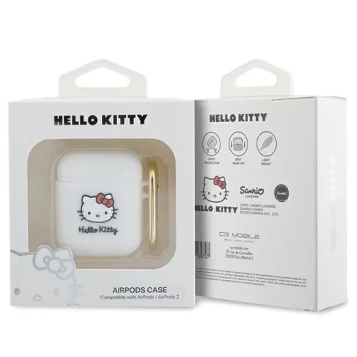Hello Kitty Szilikon 3D Cica Fej tok AirPods 1/2 - fehér - 3