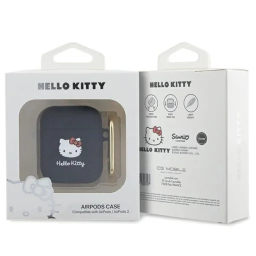 Hello Kitty Szilikon 3D Cica Fej tok AirPods 1/2 - fekete - 3