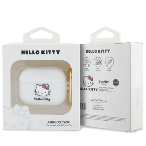 Hello Kitty Szilikon 3D Cica Fej tok AirPods Pro-hoz - fehér - 3