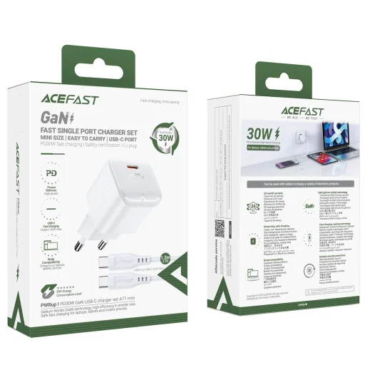 Acefast A77 Mini PD 30W GaN hálózati töltő + USB-C kábel - fehér - 7