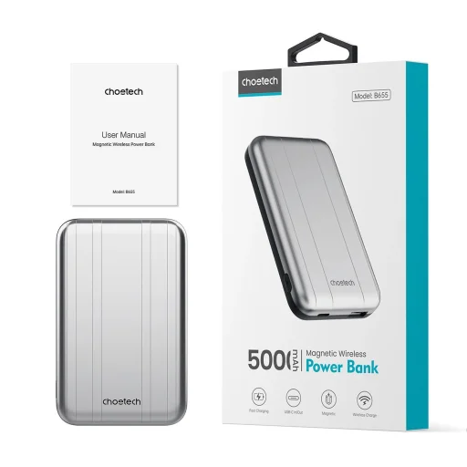 Choetech B655 mini vezeték nélküli mágneses powerbank 5000mAh - ezüst - 3