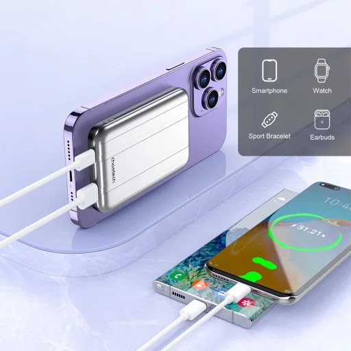 Choetech B655 mini vezeték nélküli mágneses powerbank 5000mAh - ezüst - 4